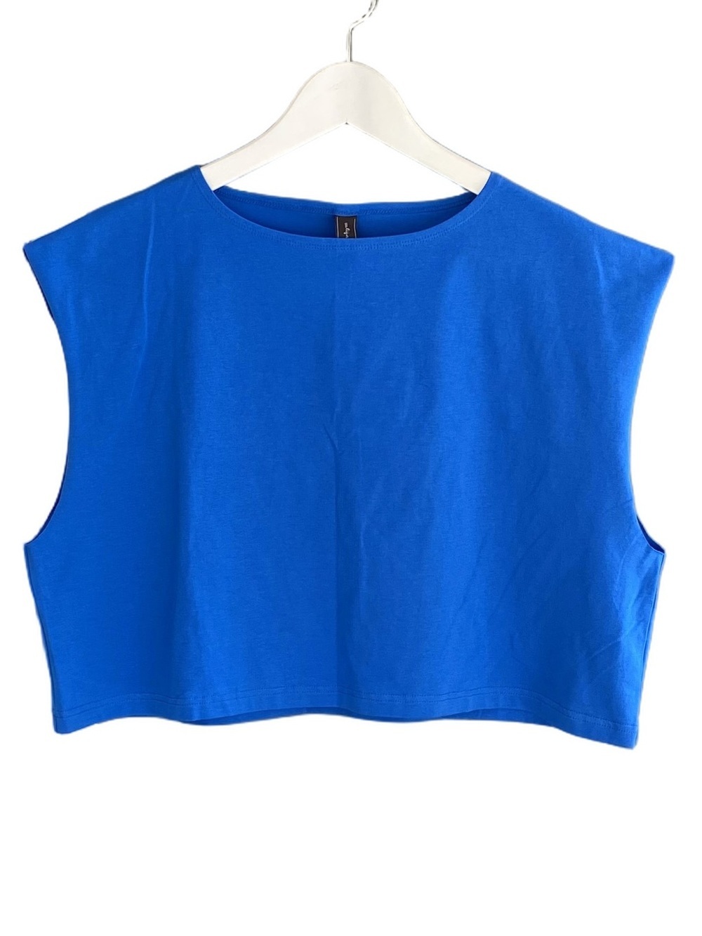 VALIJA GITANA Top Boxy Crop Tee Sleeveless Round Neck Royal Blue Women Size M